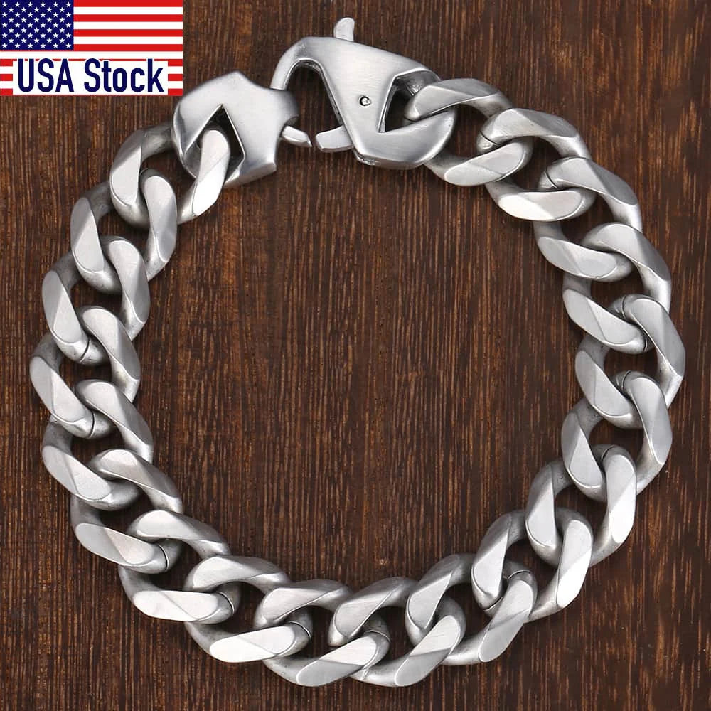 Fashion 15mm 316L Stainless Steel Bracelet For Men Boys Matte Brushed Silver Color Cut Curb Cuban Link Chain Dropshipping HB468 - Uknowucme