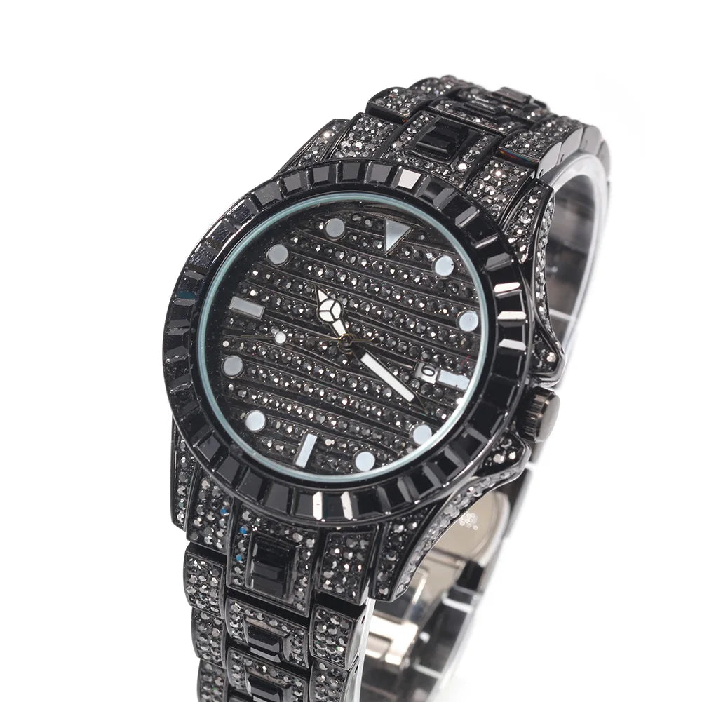 Iced Out Rainbow Watch Full Bling Diamonds For Men Women 316L Stainless Steel Quartz Wristwatch Gifts Free Shipping