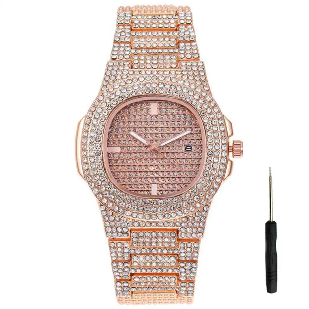 Drop shipping Diamond Iced Out Watch Men HIP HOP Quartz Gold Mens Watches Top Brand Luxury Steel Male Clock Relogio Masculino