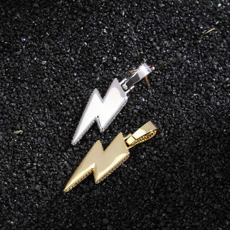 TOPGRILLZ Iced Out Bling Lightning Pendants With Tennis Chain Copper Material AAA Cubic Zircon Men's Hip Hop Jewelry Gift