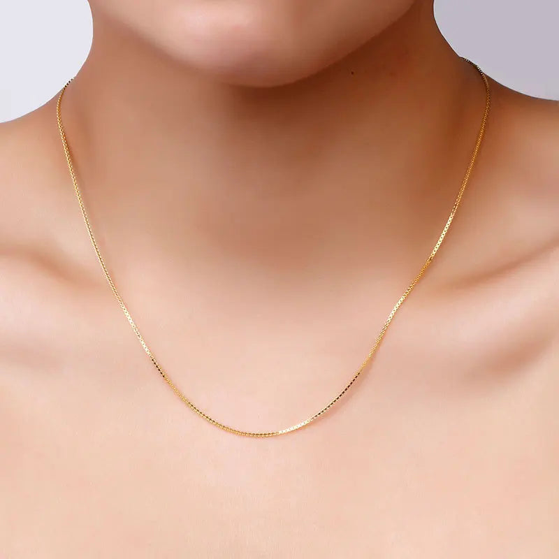 HOYON Pure 14k Gold Color Necklace Women's Neck Collar Real Gold Box/ O Cross/ Snake Bone/Water Wave/Clavicle Chain Jewelry - Uknowucme