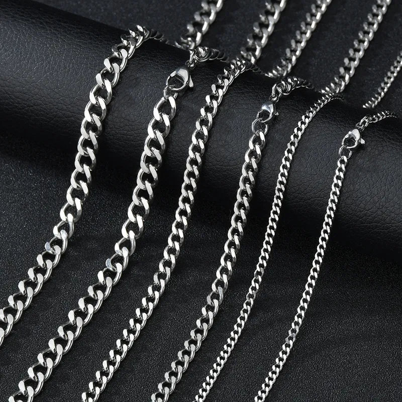 Basic Punk Stainless Steel 3,5,7mm Curb Cuban Necklaces For Men Women Black Gold Color Link Chain Chokers Solid Metal Jewelry - Uknowucme