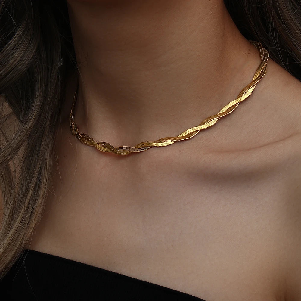 E.B.belle Stainless Steel 18K Gold Plated Short Herringbone Chain Choker Necklaces For Women Minimalist Gold Chain Necklace - Uknowucme