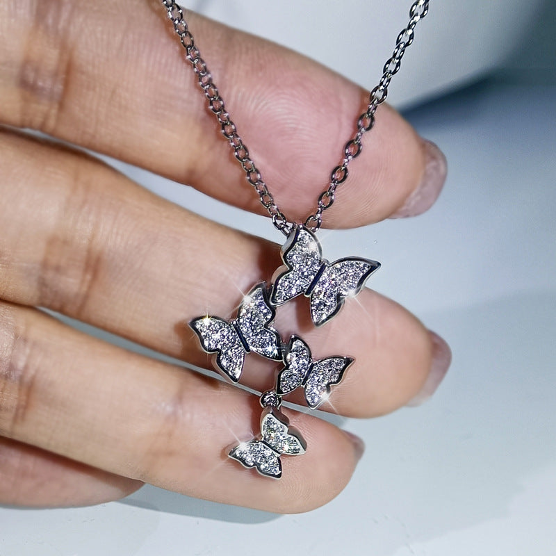 Exquisite and Versatile New Four Butterfly Jewelry Set Ring Earring Necklace Set Bridal Wedding Jewelry Set 925 Silver Set - Uknowucme