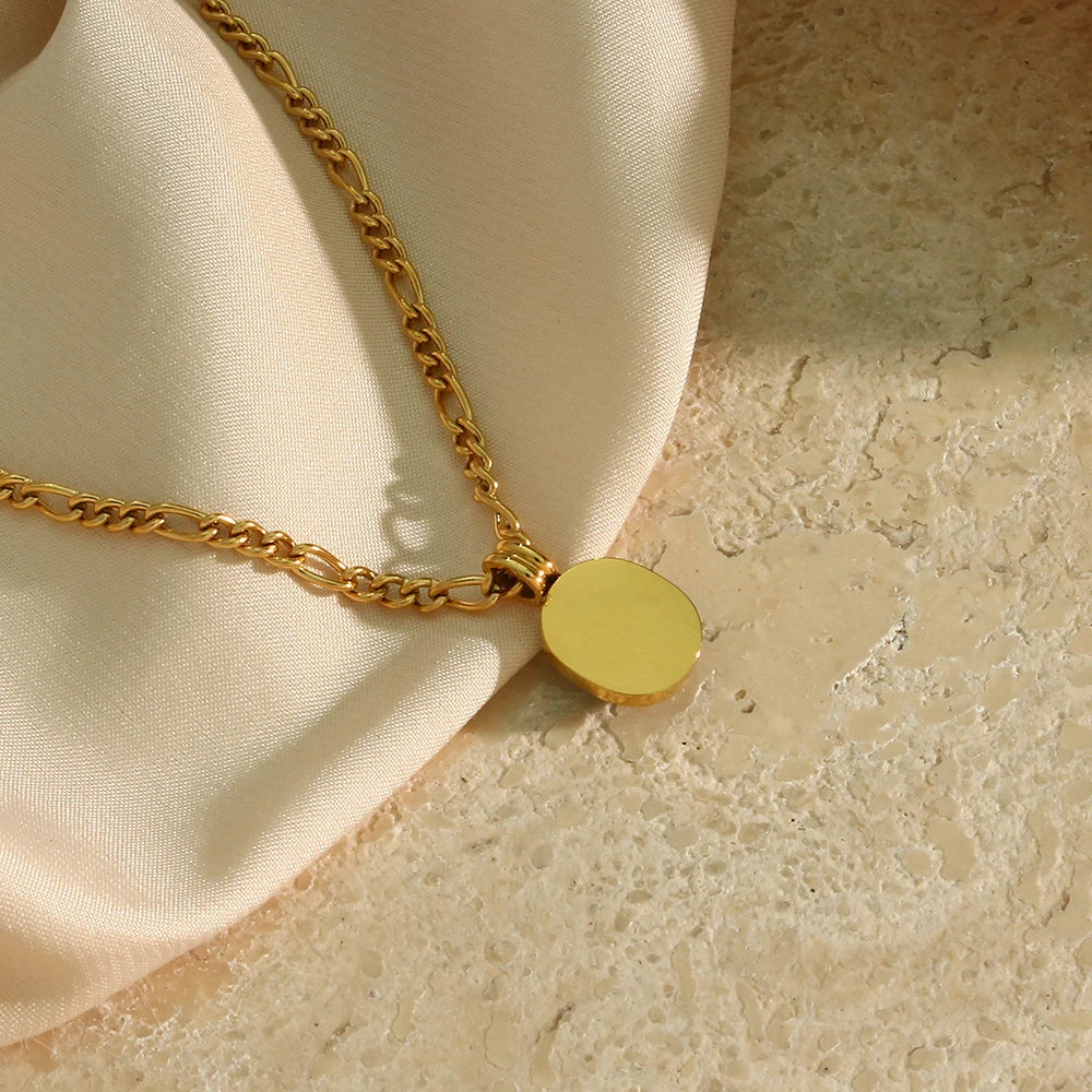 Tarnish Free Elegant Ladies Stainless Steel Gold Plated Figaro Chain Oval Natural Amazonite Stone Pendant Necklace For Women - Uknowucme