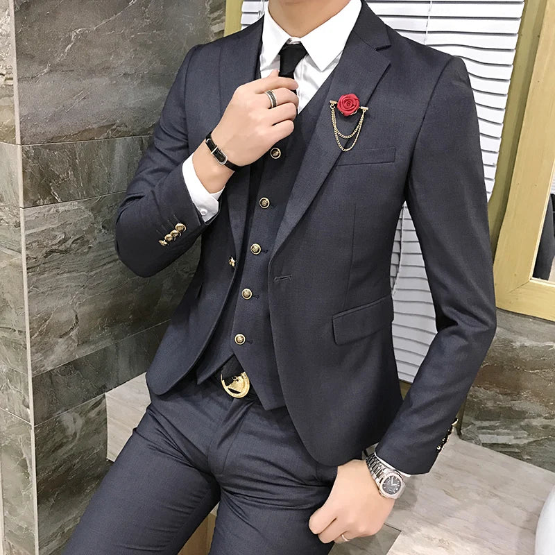 Men's Suits High Quality Wedding Groom Tuxedos Single Button Slim Fit Business Prom Dress Men's Formal Dress Suits - Uknowucme