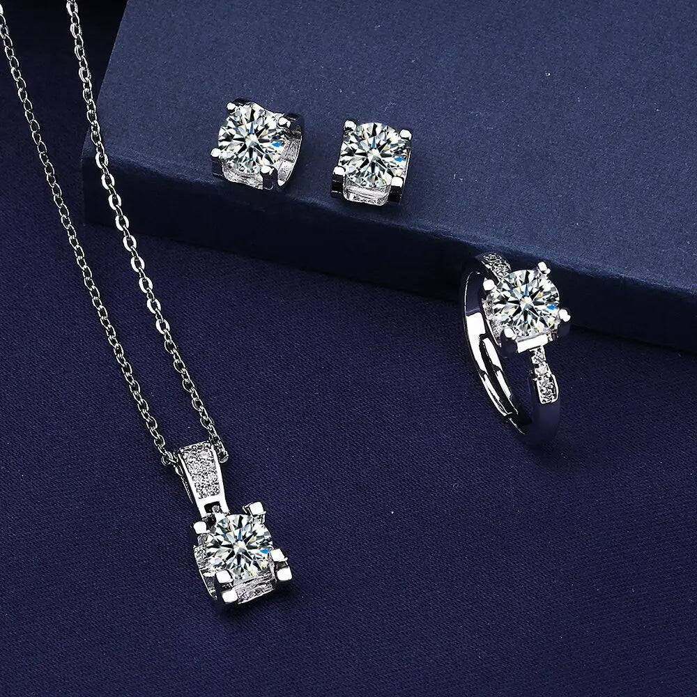 Ox Head Moissanite Diamond Jewelry set 925 Sterling Silver Party Wedding Rings Earrings Necklace For Women Bridal Sets Gift - Uknowucme