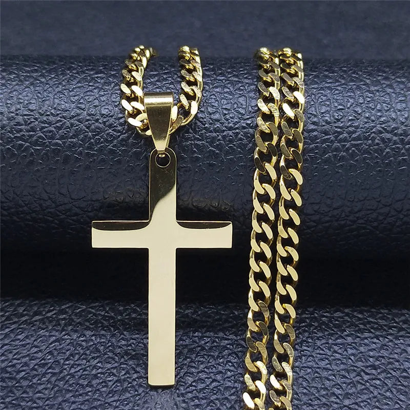 2024 Hip Hop Stainless Steel Cross Chain Necklace for Women/Men Gold Color Statement Necklace Jewelry collier croix NXHYB7S05 - Uknowucme