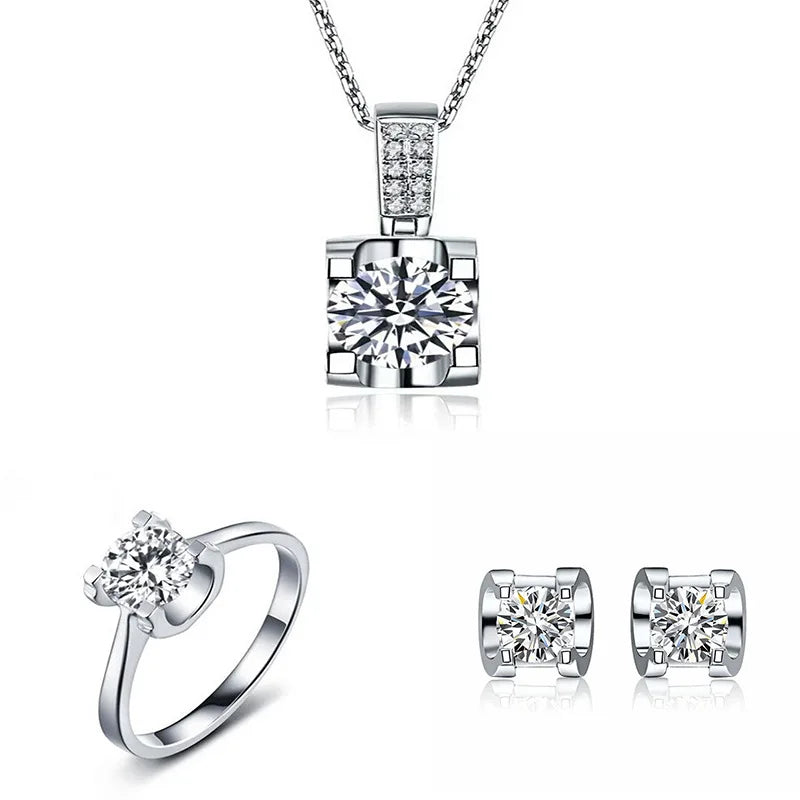 Ox Head Moissanite Diamond Jewelry set 925 Sterling Silver Party Wedding Rings Earrings Necklace For Women Bridal Sets Gift - Uknowucme
