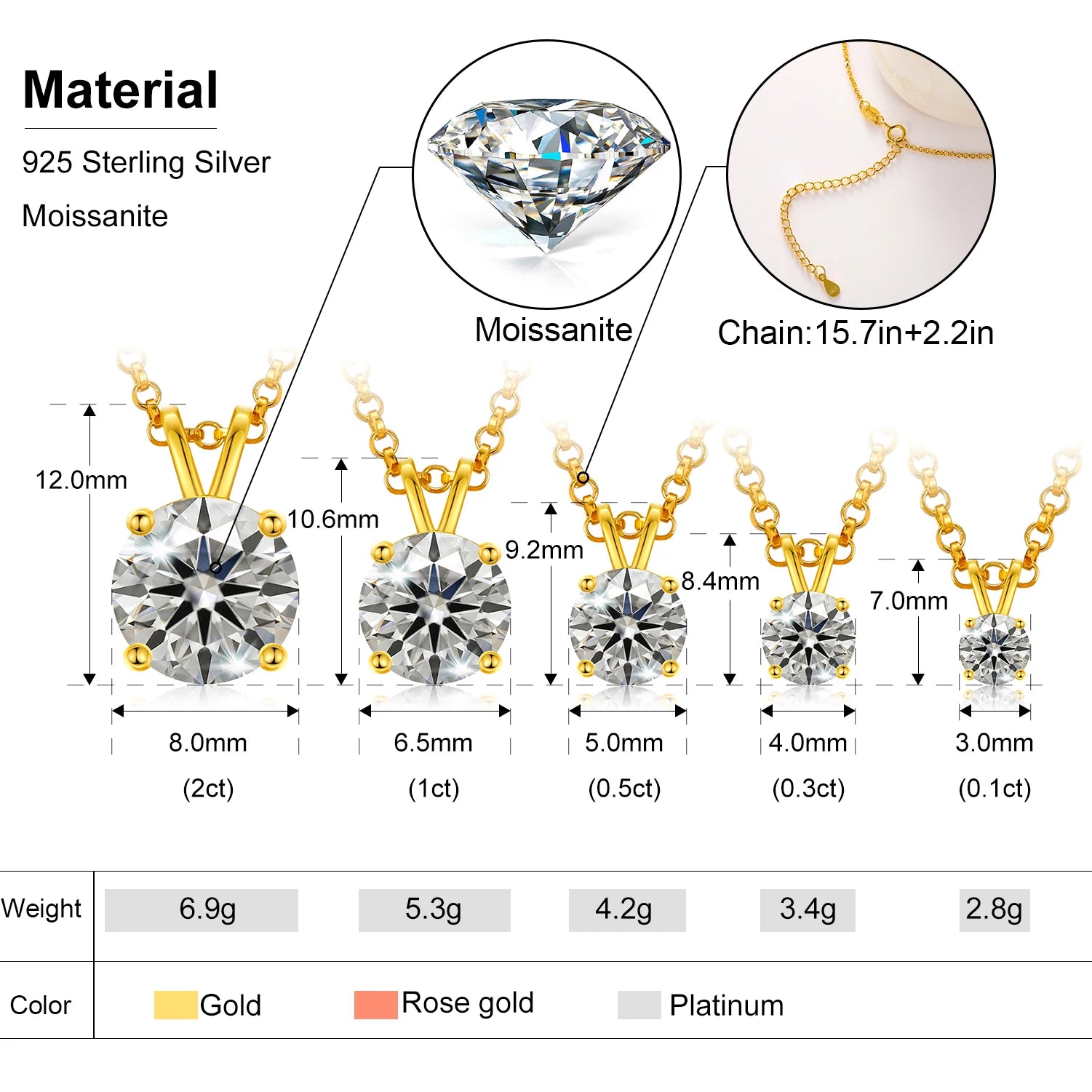 Classic 0.1-2 Carat Real Moissanite Pendant Necklace For Women Top Quality 100% 925 Sterling Silver Wedding Party Fine Jewelry - Uknowucme