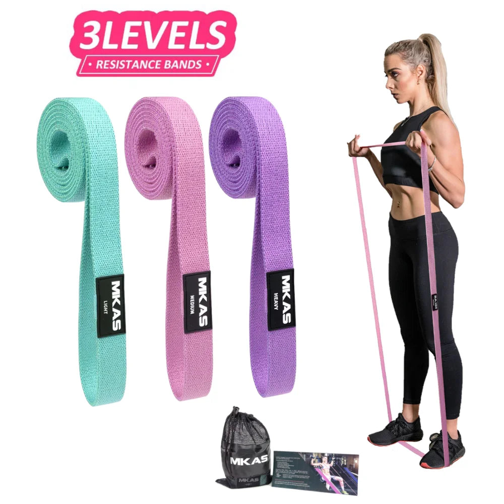 MKAS Fitness Long Resistance Bands Workout Fabric Set Exercise Elastic Booty Bands For Pull Up Woman Assist 3-Piece Leg - Uknowucme