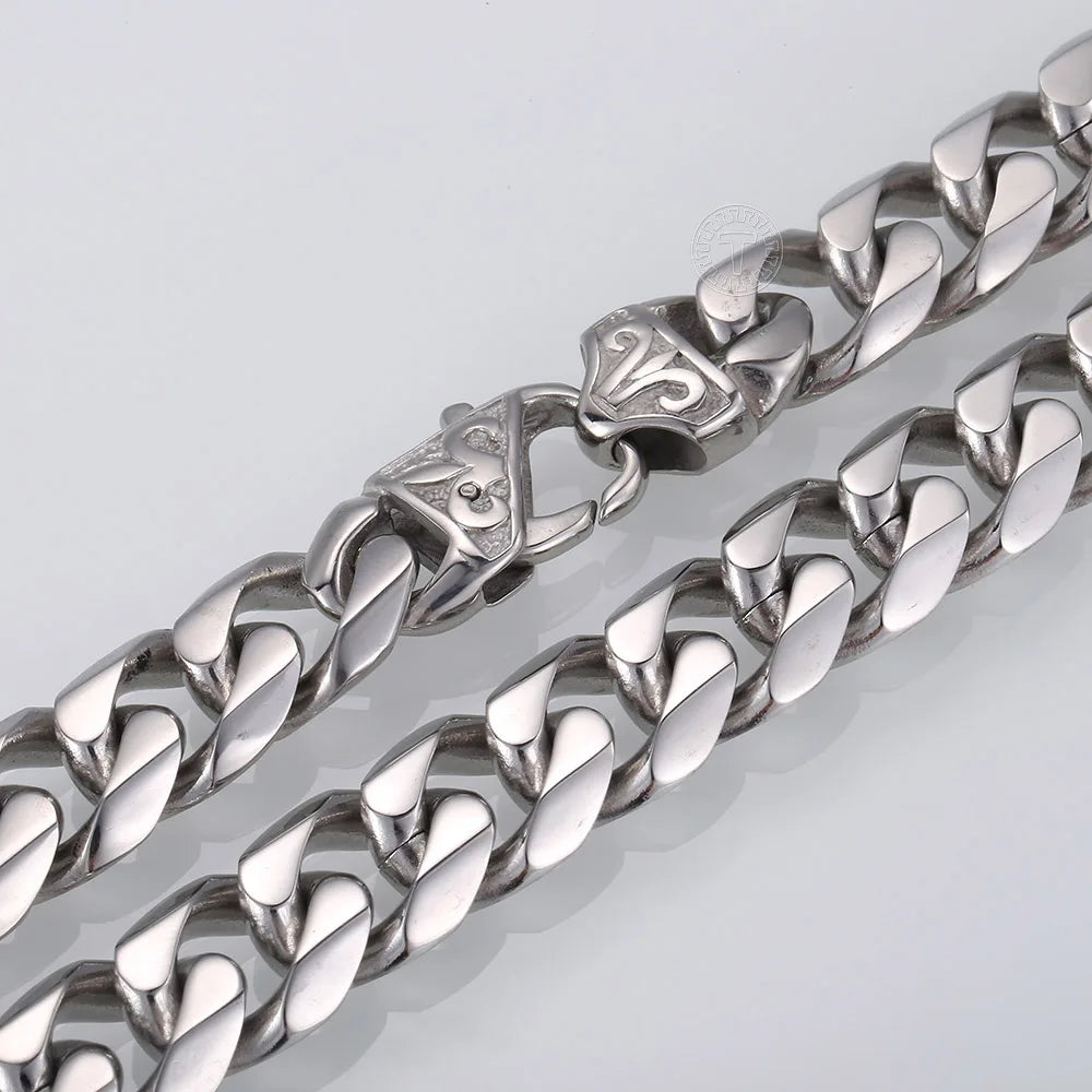 14.5mm Wide Heavy Polished  316L Stainless Steel Mens Necklace Cut Curb Cuban Link Chain Male Jewelry Dropshipping DHN48