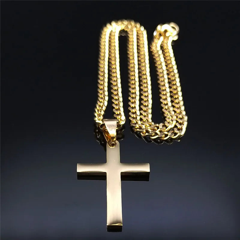 2024 Hip Hop Stainless Steel Cross Chain Necklace for Women/Men Gold Color Statement Necklace Jewelry collier croix NXHYB7S05 - Uknowucme