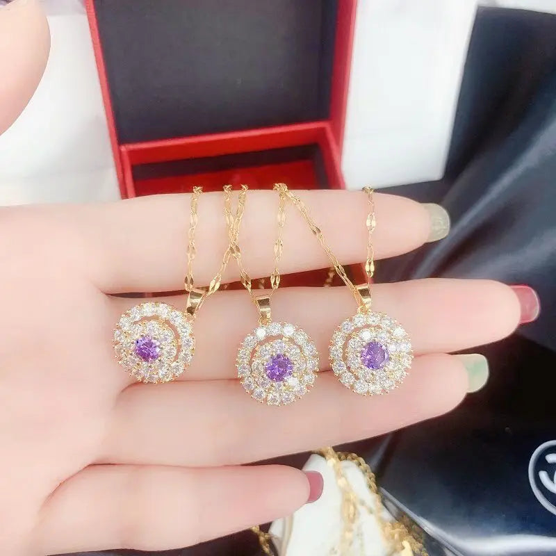 HOYON 18K Gold Color One Eye Necklace Women's Jewelry Diamond Style Bijoux Femme Collares Natural Gemstone Pendant With Necklace - Uknowucme