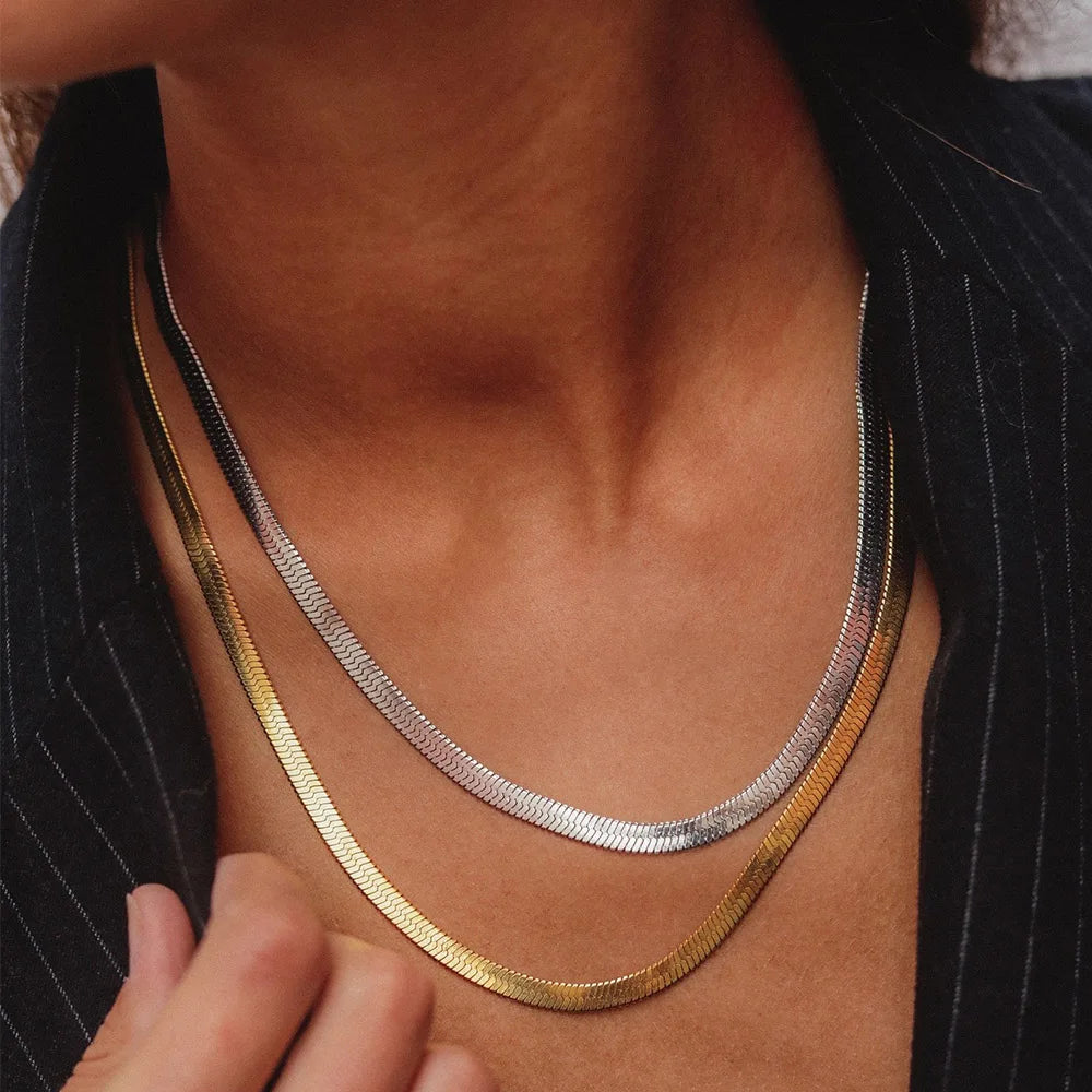 Hot Fashion Unisex Snake Chain Women Necklace Choker Stainless Steel Herringbone Gold Color Chain Necklace For Women Jewelry - Uknowucme