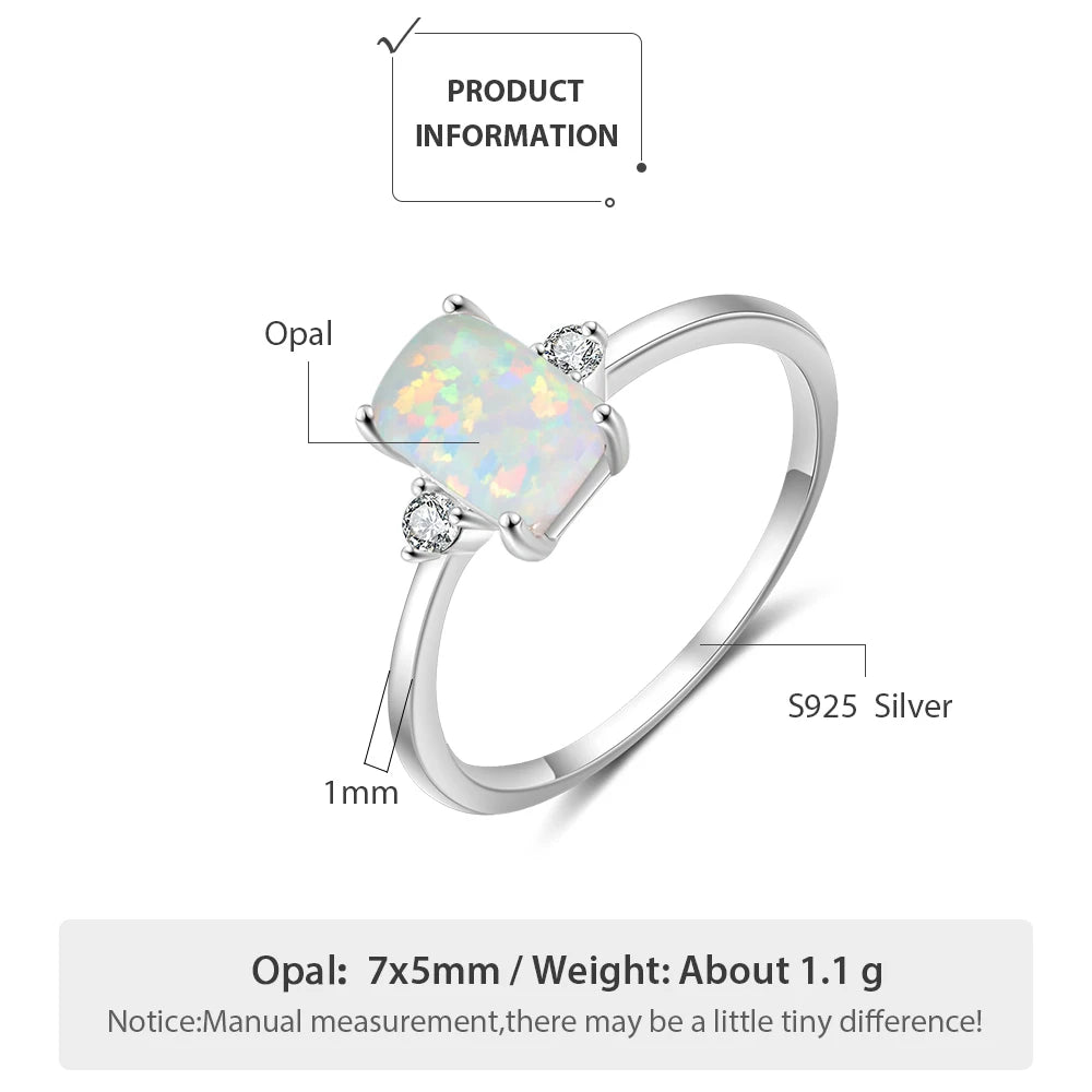 925 Sterling Silver Rings Rectangular Opal with Cubic Zircon for Women Ring Wedding Fine Jewelry Accessories Chistmas Gift