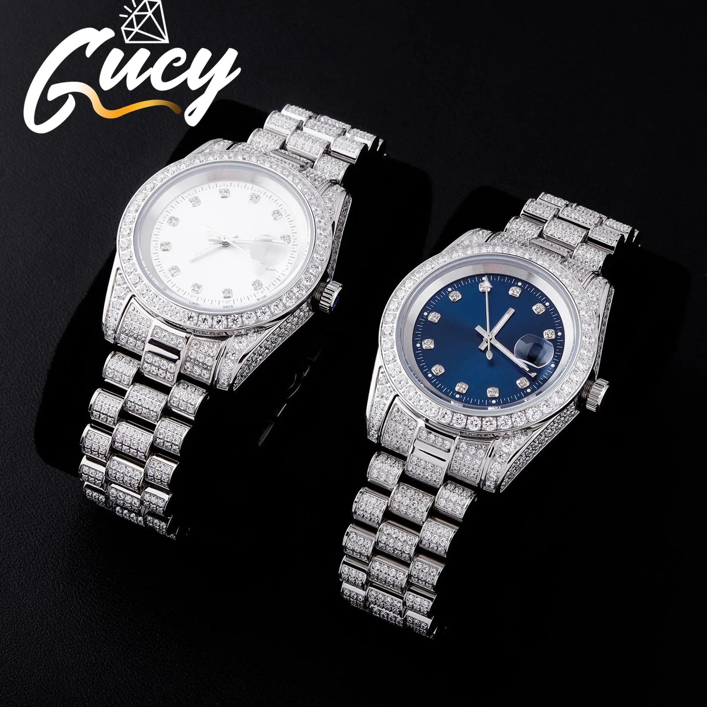 GUCY Fashion Bling Watches Quartz HIP HOP Watches With Micro Pave Iced Out Cubic Zirconia Stainless Steel Watches Clock For Gift