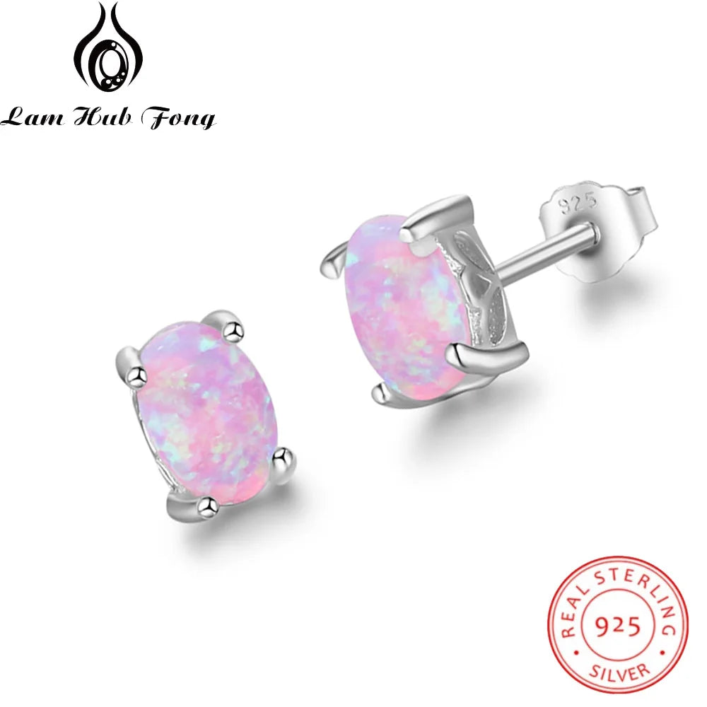 925 Sterling Silver Oval Pink Fire Opal Earrings for Women Fashion Korean Earrings Fine Jewelry Wedding Gift (Lam Hub Fong)