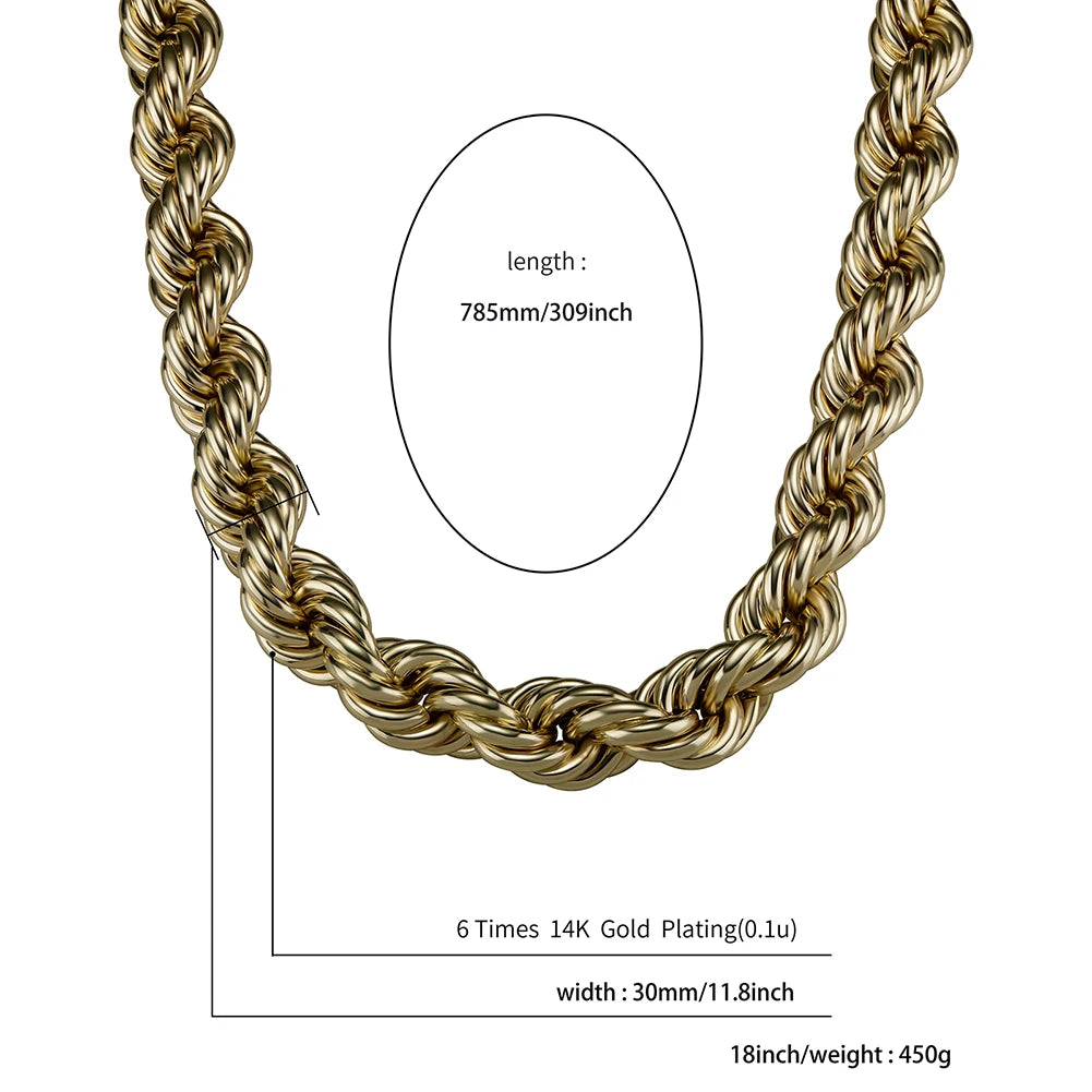 TOPGRILLZ 2021 New 30MM Rope Chain Stainless Steel Mens Luxury Necklace Hip Hop Heavy Metal Punk jewelry 30" For Party Gift