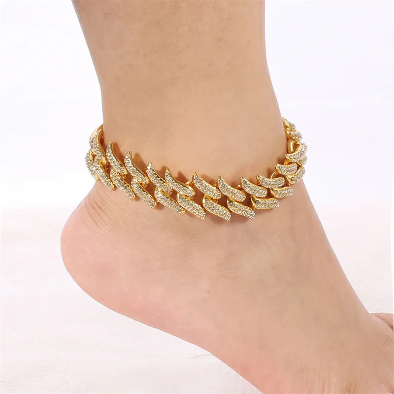 Hip Hop Miami Curb Ankle Bracelet Jewelry 2021 Bijouterie Goth Cuban Chain Bling Rapper Rock Jewelry Foot Anklet