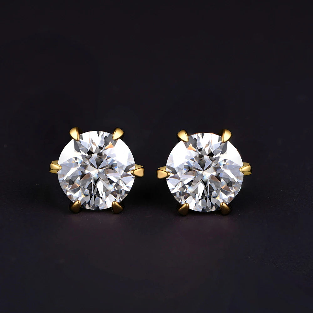 18K Gold Plated 0.5-1 Carat D Color Moissanite Gemstone Stud Earrings for Women Solid 925 Sterling Silver Solitaire Fine Jewelry