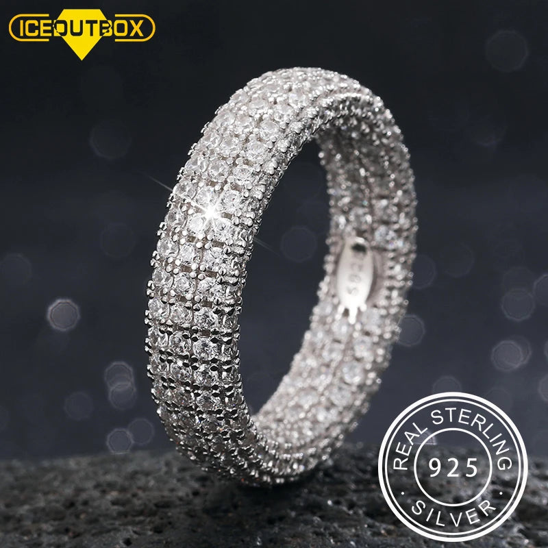 Hip Hop Real 925 Sterling Stamp Ring Luxury Full Cubic Zircon Gold Charm Jewelry Punk Male Women Finger Rings Size 7-10 Unisex