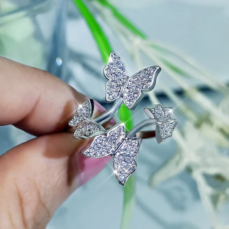 Exquisite and Versatile New Four Butterfly Jewelry Set Ring Earring Necklace Set Bridal Wedding Jewelry Set 925 Silver Set - Uknowucme