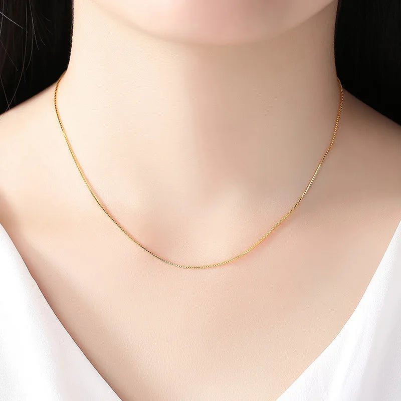 HOYON Pure 14k Gold Color Necklace Women's Neck Collar Real Gold Box/ O Cross/ Snake Bone/Water Wave/Clavicle Chain Jewelry - Uknowucme