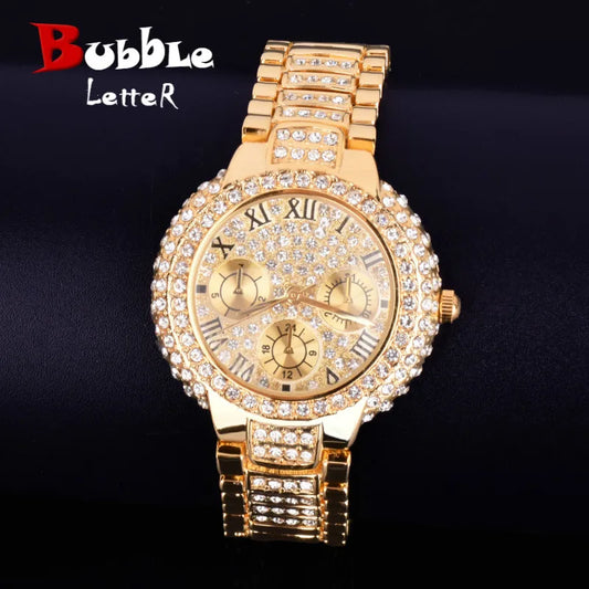 Hip Hop Men's Women Watch Small Dial Military Quartz Clock Luxury Rhinestone Business Waterproof  19.2 cm - Uknowucme
