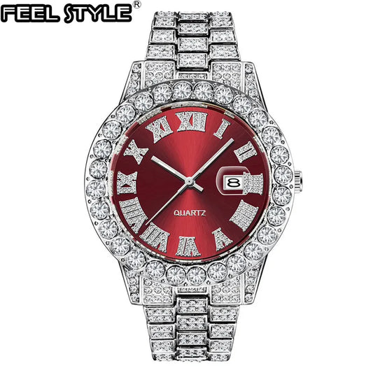 Hip Hop Full Ice Out Analog Quartz Men's Wrist Watches With Micropaved Silver Color Watch For Men Women Fashion Jewelry Gift