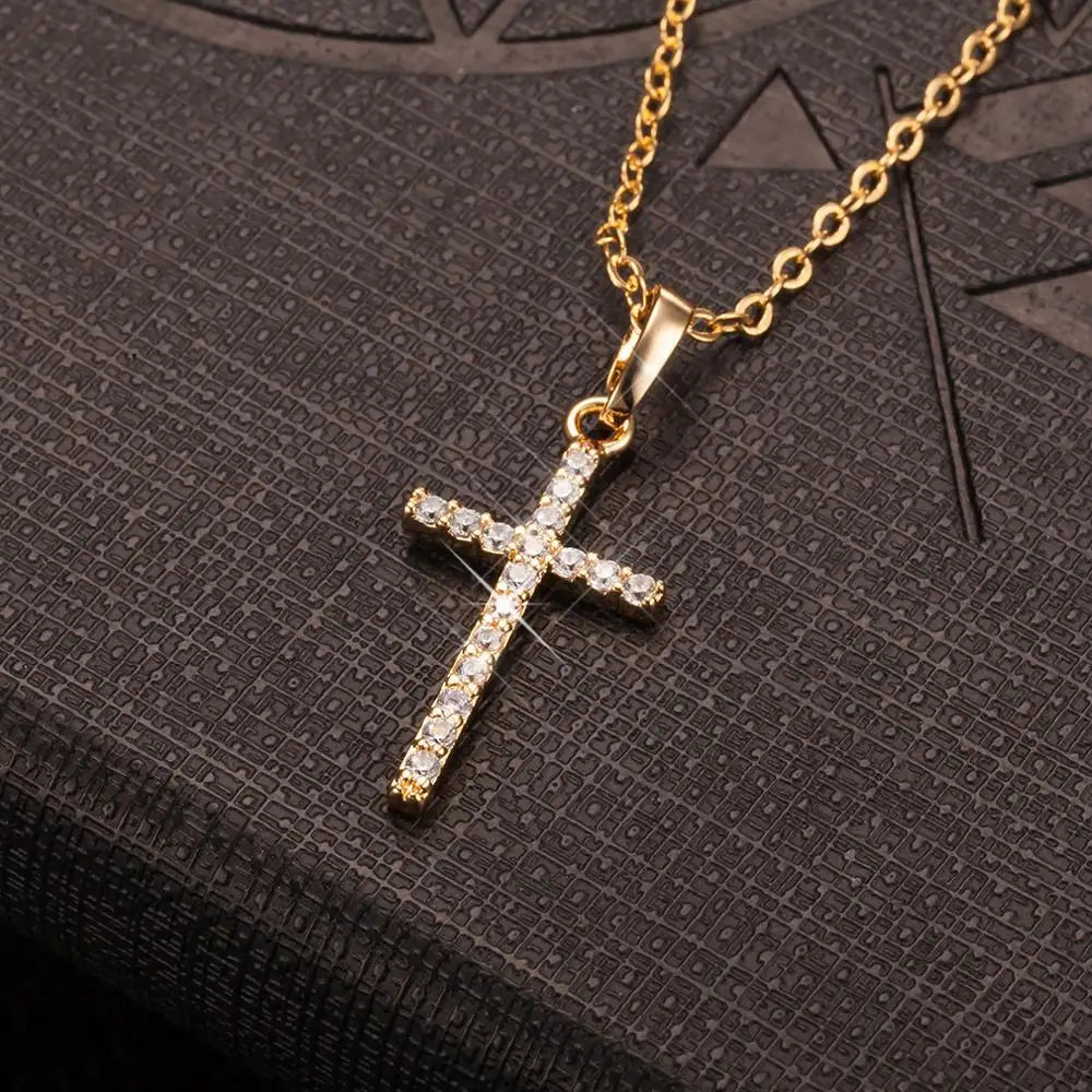 Fashion Female Cross Pendants dropshipping Gold Black Color Crystal Jesus Cross Pendant Necklace Jewelry For Men/Women Wholesale - Uknowucme