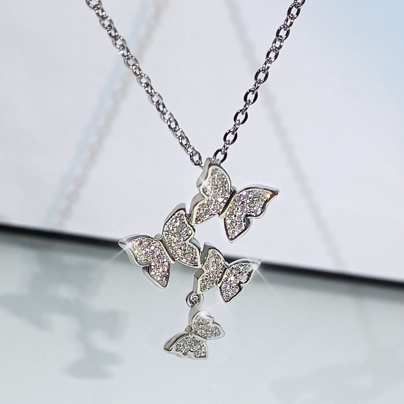 Exquisite and Versatile New Four Butterfly Jewelry Set Ring Earring Necklace Set Bridal Wedding Jewelry Set 925 Silver Set - Uknowucme