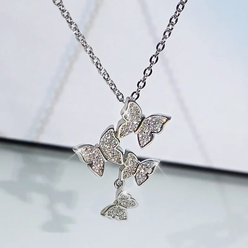 Exquisite and Versatile New Four Butterfly Jewelry Set Ring Earring Necklace Set Bridal Wedding Jewelry Set 925 Silver Set - Uknowucme