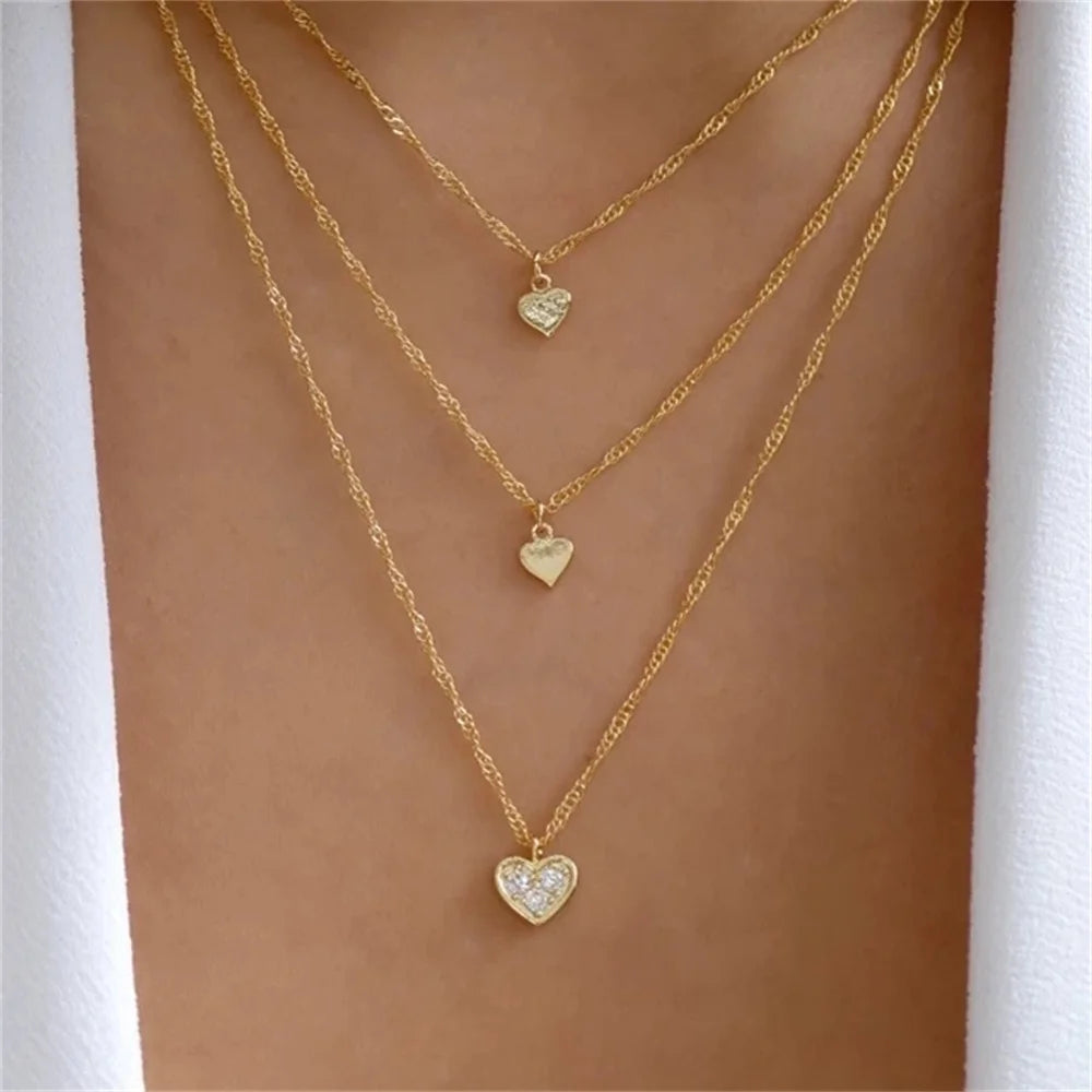 Bls-miracle Fashion Gold Color Heart-Shaped Necklace For Women Trendy Multi-Layer Pendant Necklaces Set Jewelry Gifts - Uknowucme