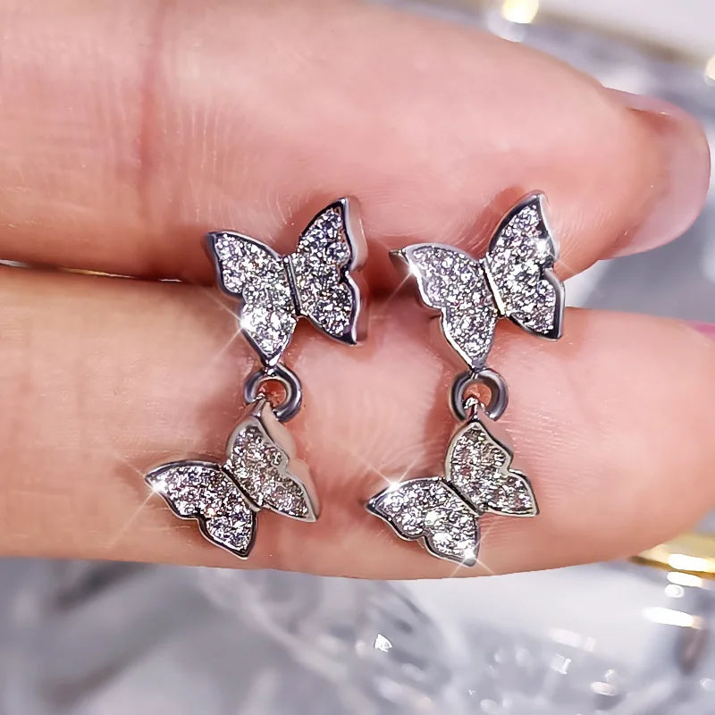 Exquisite and Versatile New Four Butterfly Jewelry Set Ring Earring Necklace Set Bridal Wedding Jewelry Set 925 Silver Set - Uknowucme