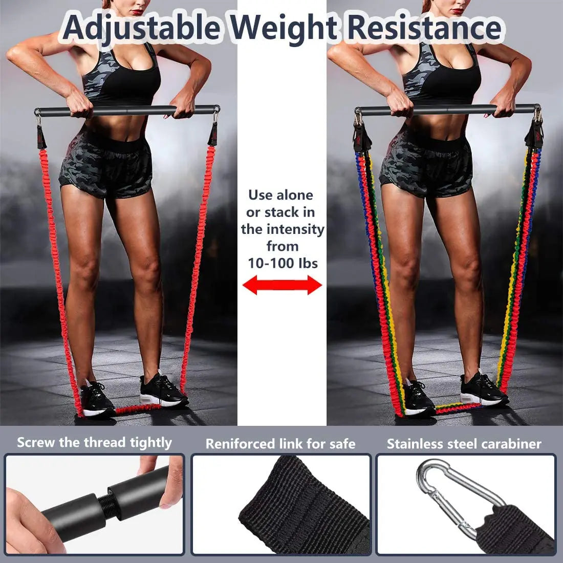 500LBS Workout Resistance Bands Yoga Elastic Band Upgrade Training Bar Set Fitness Equipment Pilates Exercise Gym Bodybuilding - Uknowucme