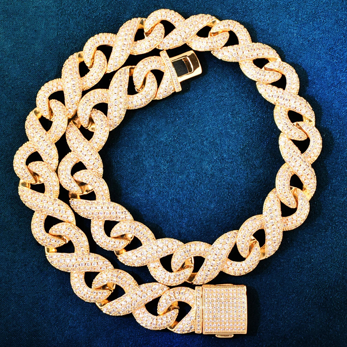 Gold Color Infinity Style Miami Cuban Chain Necklace For Men Iced Out Zircon Hip Hop Link Choker Fashion Rock Jewelry 16mm - Uknowucme