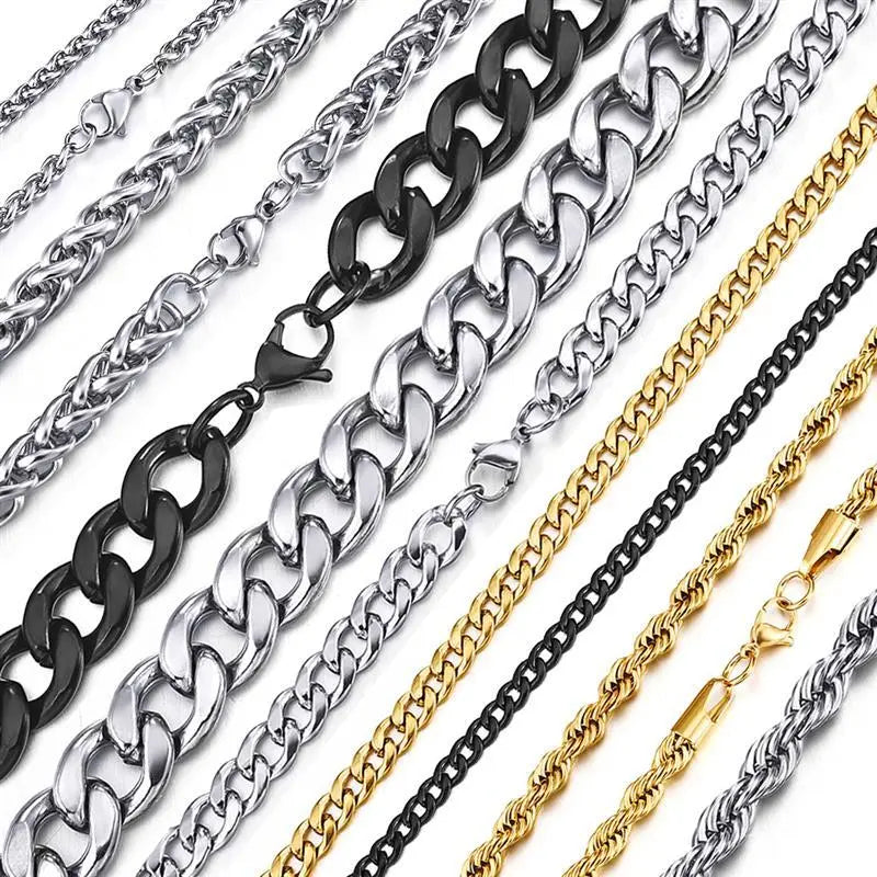 Stainless Steel Chain Necklace for Men Women Curb Cuban Link Chain Gold Color Silver Color Punk Choker Fashion Male Jewelry Gift - Uknowucme