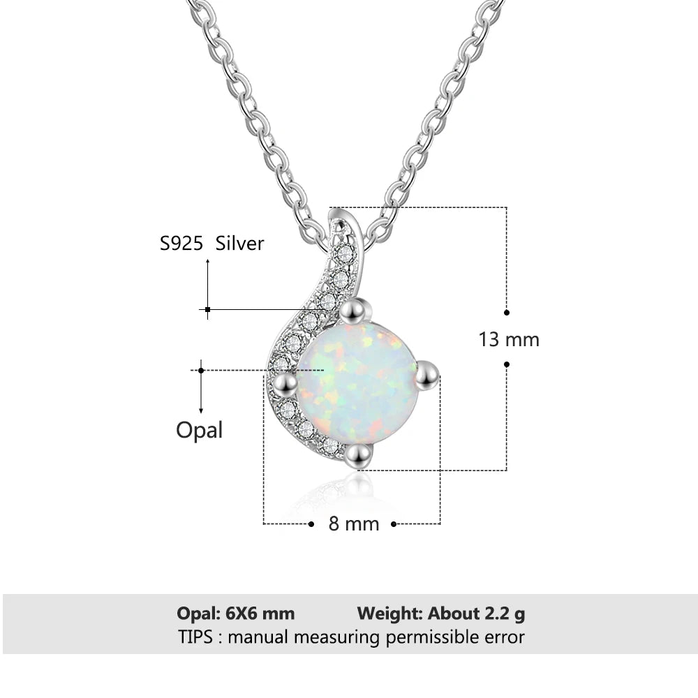 Jewelry Sets for Women Dainty 925 Sterling Silver White Opal Ring Earrings Chain Necklace Wedding Jewelry Sets (Lam Hub Fong)