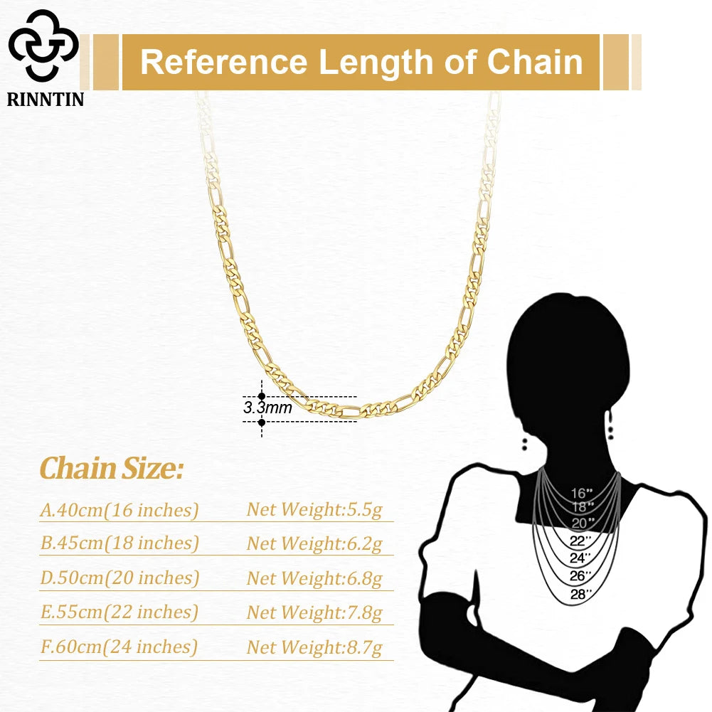 Rinntin 925 Sterling Silver 3.3mm Diamond-Cut Figaro Chain Necklace For Men Women Fashion Silver Necklace Luxury Jewelry SC34 - Uknowucme
