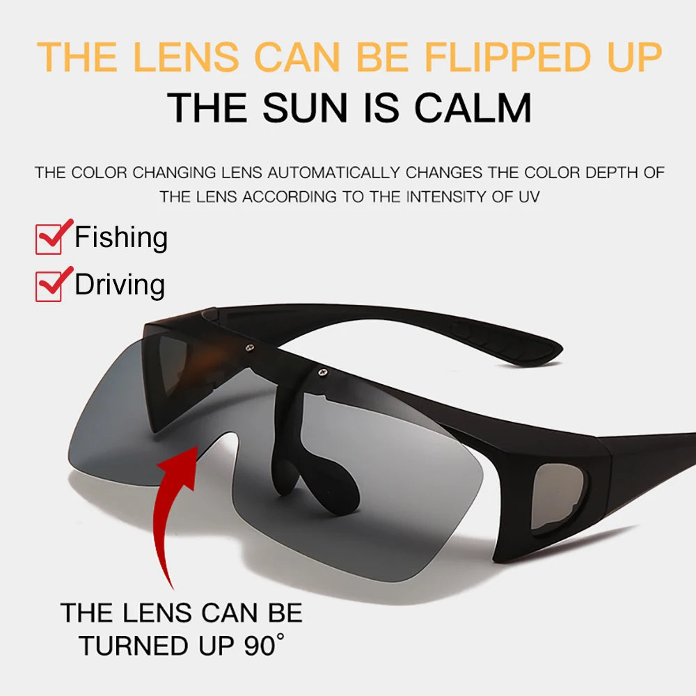 VIVIBEE Flip Up Polarized Fit Over Glasses Sunglasses Men Driving UV400 Photochromic Fishing Goggle Outdoor Women - Uknowucme