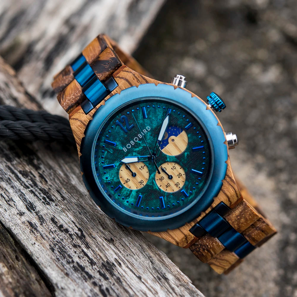 BOBO BIRD Wooden Watch Men Military Quartz Watches New Top Luxury Fashion Chronograph Timepieces Great Gift Box OEM часы мужские