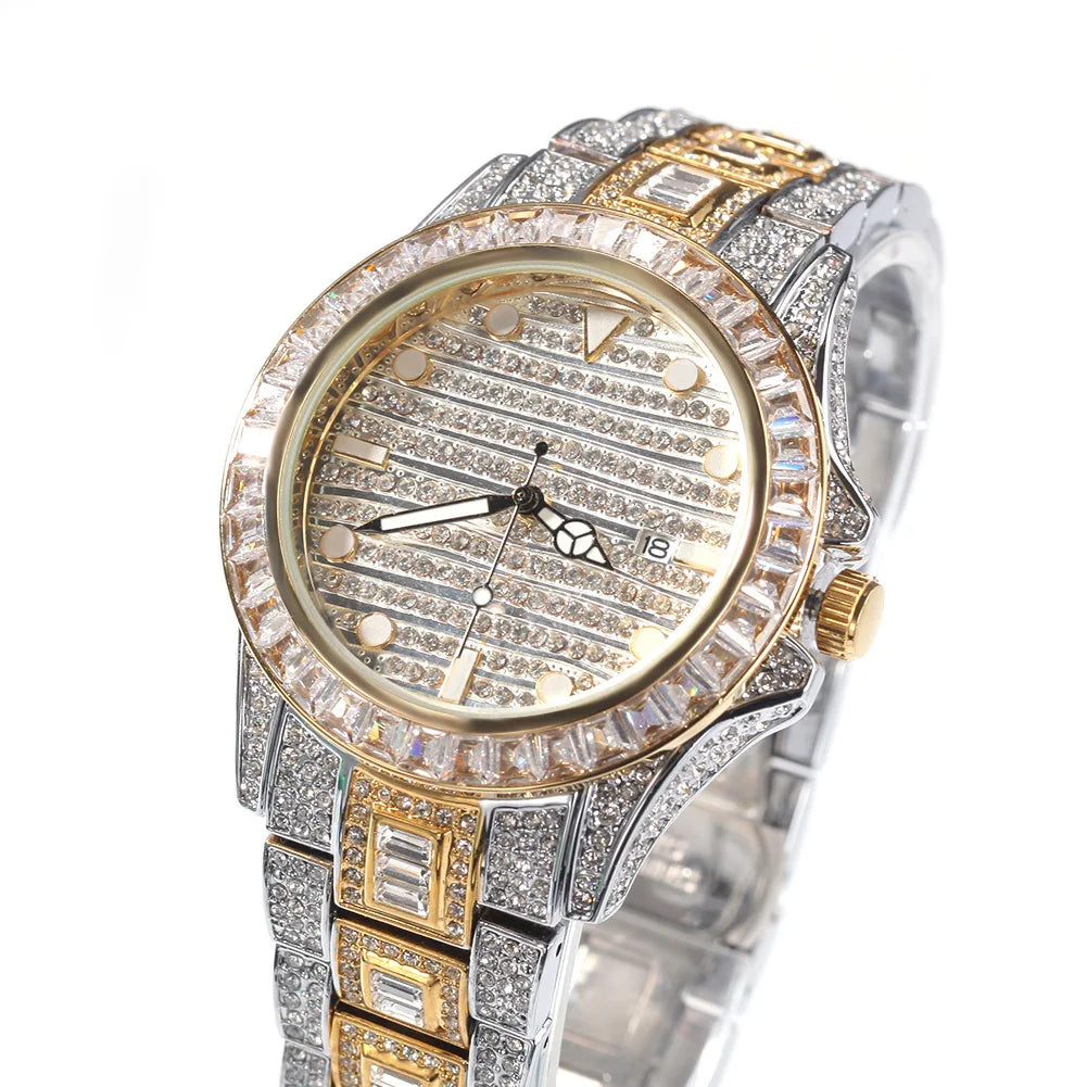 Iced Out Rainbow Watch Full Bling Diamonds For Men Women 316L Stainless Steel Quartz Wristwatch Gifts Free Shipping