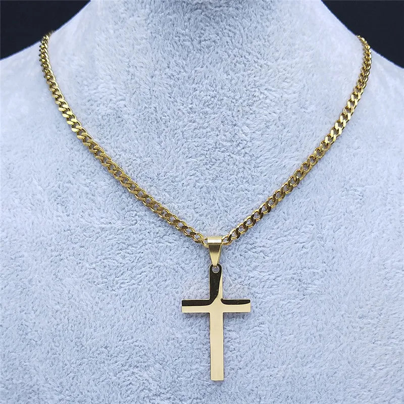 2024 Hip Hop Stainless Steel Cross Chain Necklace for Women/Men Gold Color Statement Necklace Jewelry collier croix NXHYB7S05 - Uknowucme