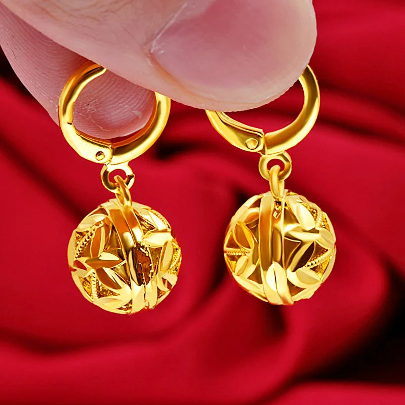 HOYON Fashion Simple 14K Gold Color Round Women's Earrings Exquisite Wedding Jewelry Aretes De Mujer Bijoux Engagement Earrings - Uknowucme