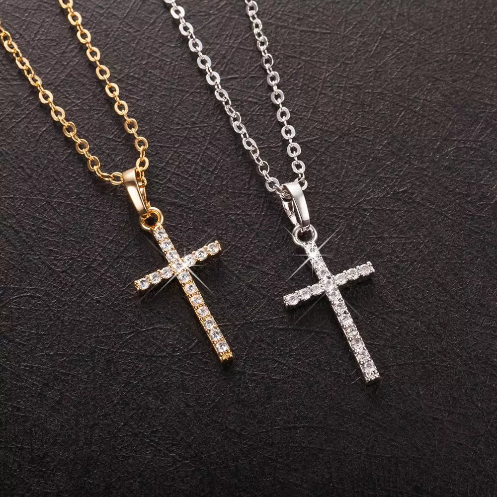 Fashion Female Cross Pendants dropshipping Gold Black Color Crystal Jesus Cross Pendant Necklace Jewelry For Men/Women Wholesale - Uknowucme