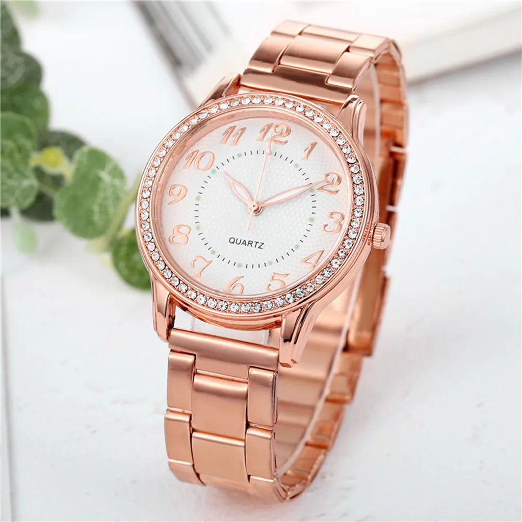 Brand Women Watches Fashion Circular Ladies Quartz Watch Bracelet Set Golden Dial Simple Rose Gold Mesh Luxury Watches Women#3