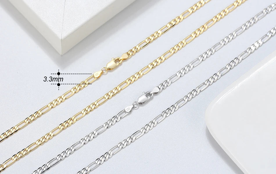 Rinntin 925 Sterling Silver 3.3mm Diamond-Cut Figaro Chain Necklace For Men Women Fashion Silver Necklace Luxury Jewelry SC34 - Uknowucme
