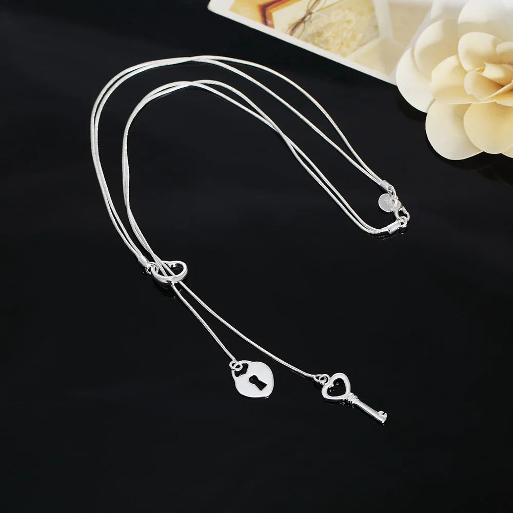 925 Sterling Silver Necklace Gorgeous Charm Fashion  Heart Wedding Lady Love for Women Noble Luxury 18 Inches 45cm Jewelry - Uknowucme