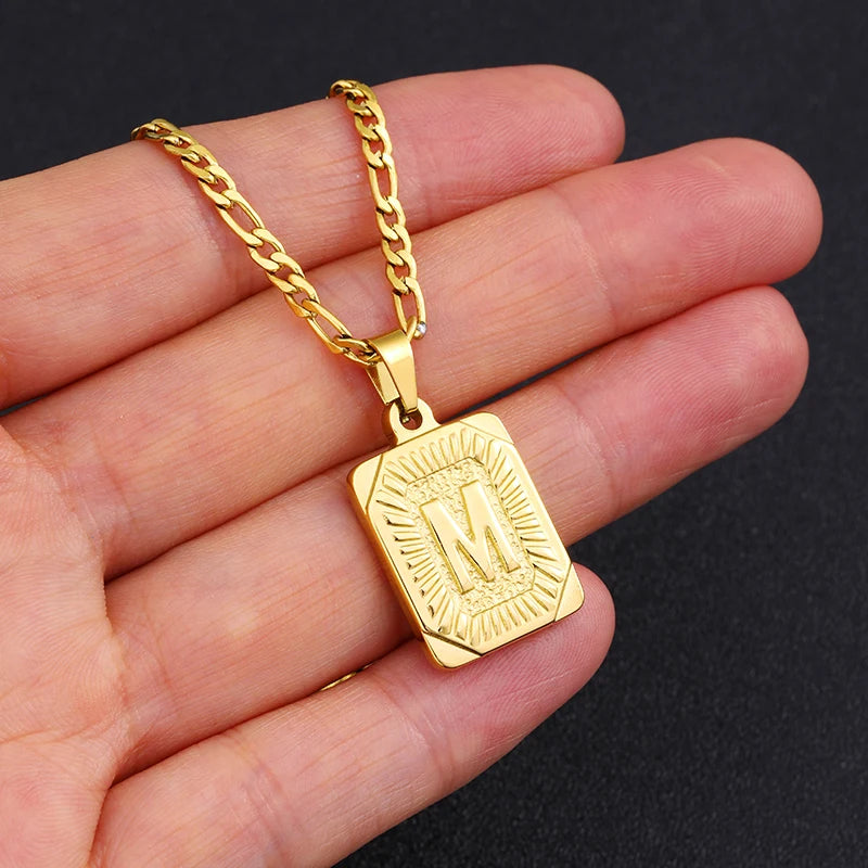 Initial Letter Pendant Necklace Stainless Steel Golden Cuban Chain A-Z Alphabet Name Jewelry For Men Women Gift - Uknowucme